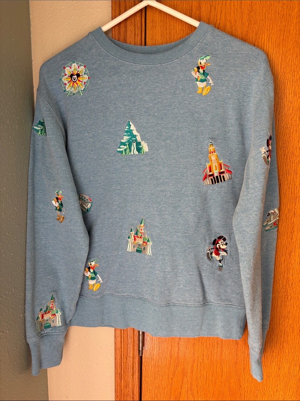 Embroidered Disneyland Characters Blue Crewneck Sweatshirt